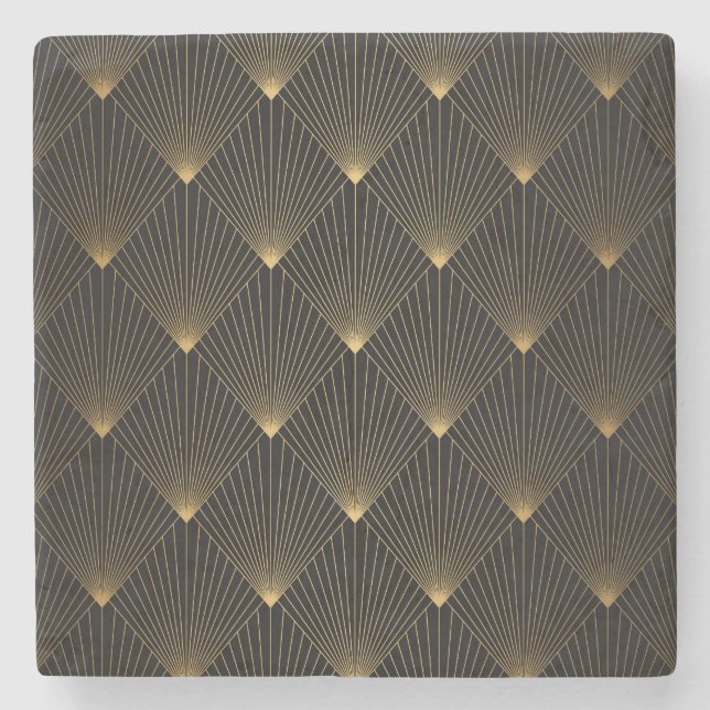 Art Deco: Schwarze Gold Elegance. Steinuntersetzer (Vorderseite)