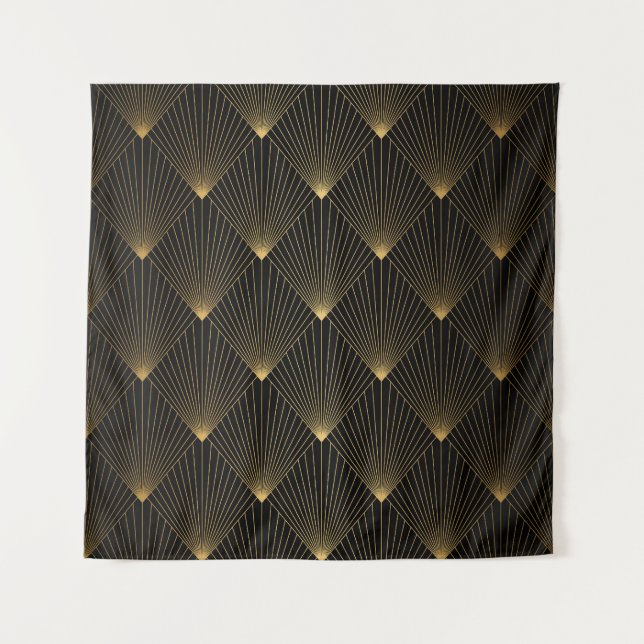 Art Deco: Schwarze Gold Elegance. Wandteppich (Vorderseite)