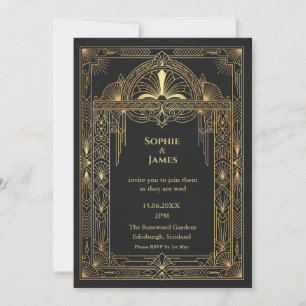 Art Deco Schwarze Goldene Hochzeitseinladung Dun Einladung