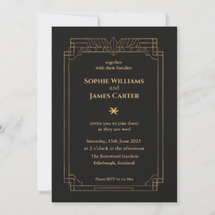 Art Deco Schwarze Hochzeitseinladung aus Gold Du Einladung