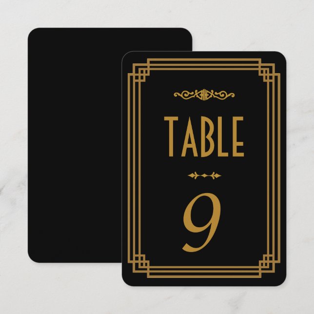 Art Deco Schwarze Hochzeitstisch-Nummern Einladung (Vorne/Hinten)