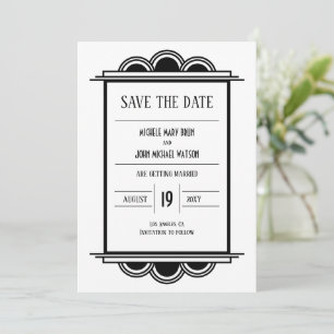 Art Deco Schwarze Rahmen Weiße Save-the-Date-Karte Einladung
