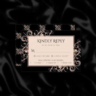 Art Deco Schwarzer Kupferstich RSVP Karte