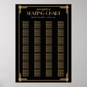 Art Deco schwarzes alphabetisches Hochzeitssitzpla Poster