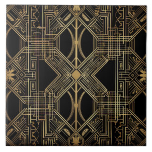 Art Deco, Schwarzes Gold, geometrisches Muster Fliese
