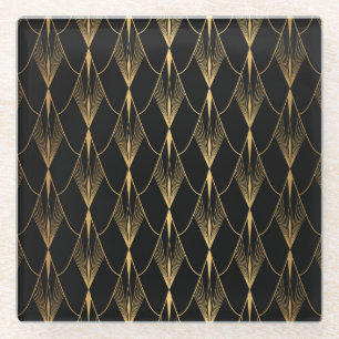Art Deco: Schwarzes Gold Nahtloser Luxus Glasuntersetzer