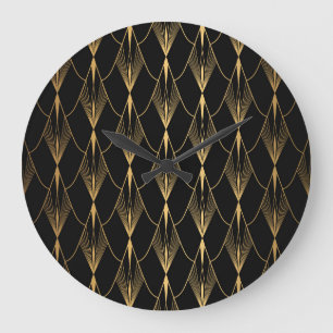 Art Deco: Schwarzes Gold Nahtloser Luxus Große Wanduhr