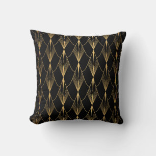 Art Deco: Schwarzes Gold Nahtloser Luxus Kissen