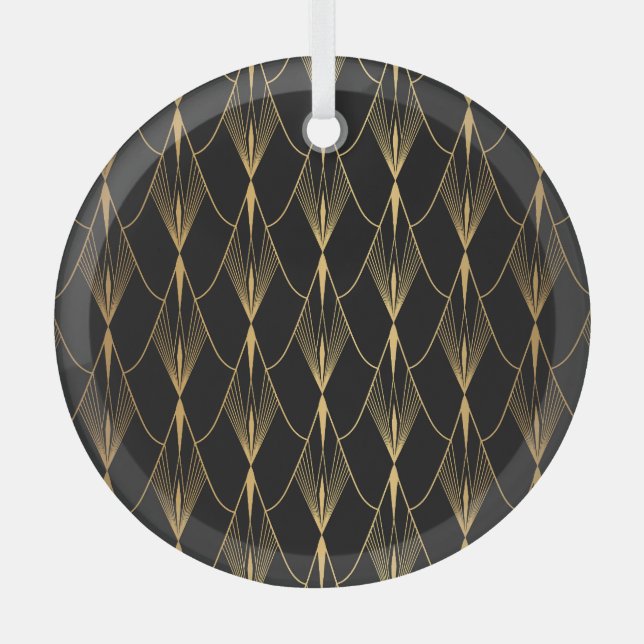 Art Deco: Schwarzes Gold Nahtloser Luxus Ornament Aus Glas (Vorderseite)
