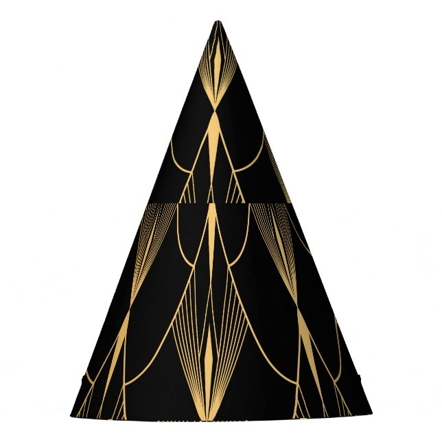 Art Deco: Schwarzes Gold Nahtloser Luxus Partyhütchen (Vorderseite)