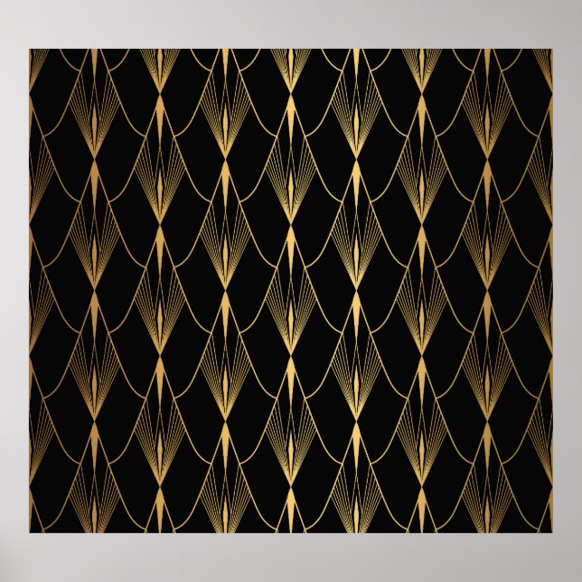 Art Deco: Schwarzes Gold Nahtloser Luxus Poster (Vorne)