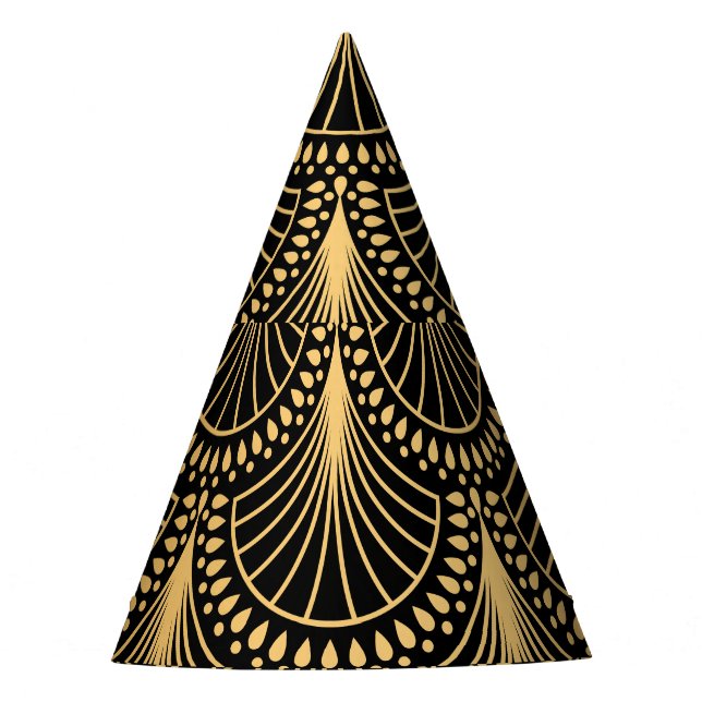 Art Deco, schwarzes Gold, nahtloses Muster. Partyhütchen (Vorderseite)
