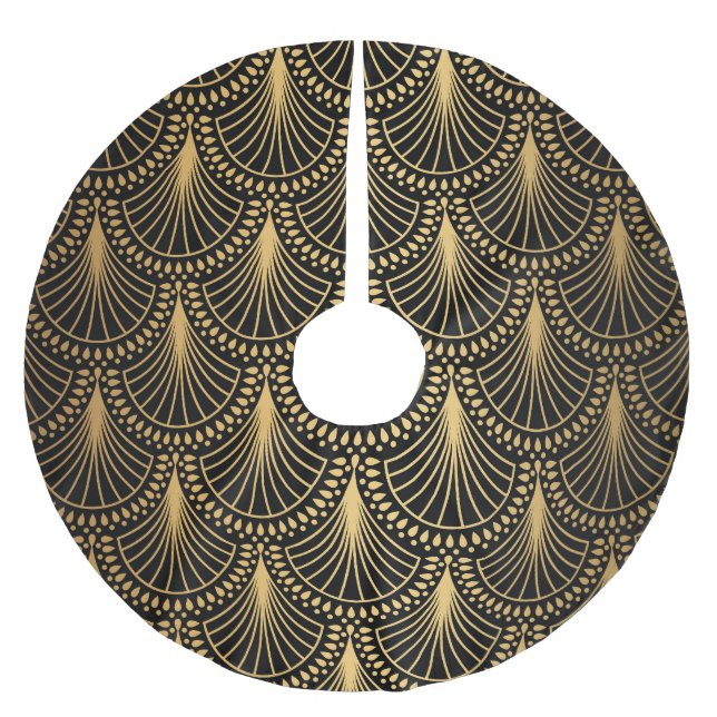 Art Deco, schwarzes Gold, nahtloses Muster. Polyester Weihnachtsbaumdecke (Vorderseite)