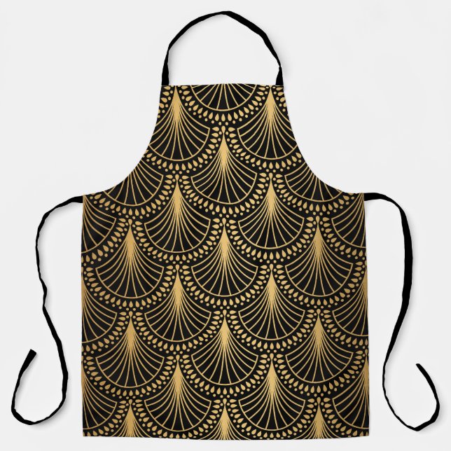 Art Deco, schwarzes Gold, nahtloses Muster. Schürze (Vorderseite)