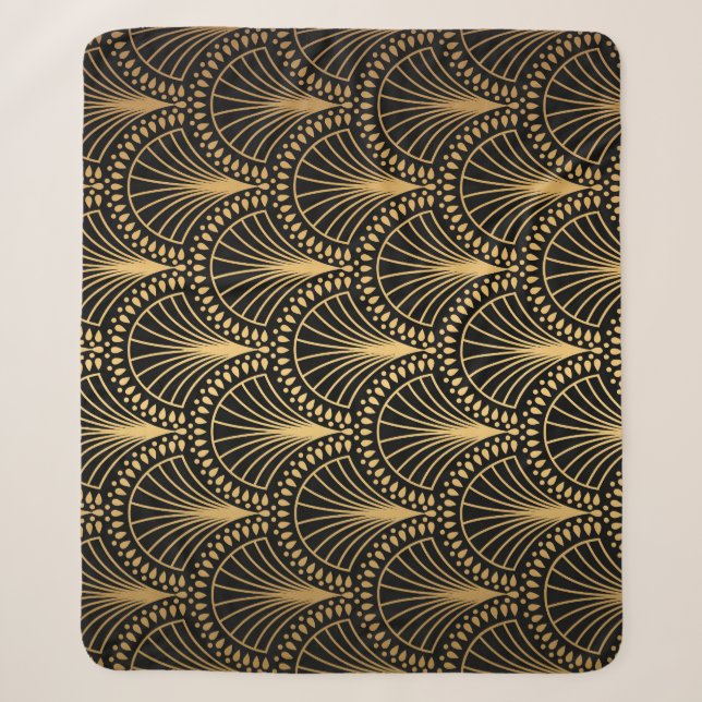 Art Deco, schwarzes Gold, nahtloses Muster. Sherpadecke (Vorderseite)