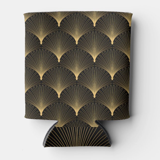 Art Deco: Schwarzes goldenes Muster. Dosenkühler (Vorderseite)