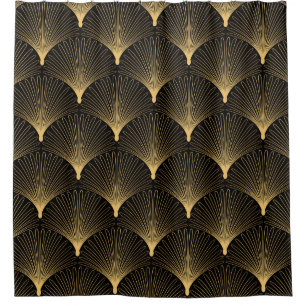 Art Deco: Schwarzes goldenes Muster. Duschvorhang