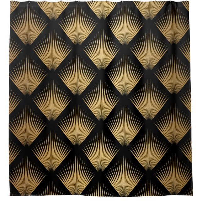Art Deco, schwarzes goldenes Muster. Duschvorhang (Vorderseite)