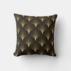 Art Deco: Schwarzes goldenes Muster. Kissen