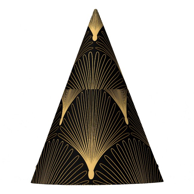 Art Deco: Schwarzes goldenes Muster. Partyhütchen (Vorderseite)