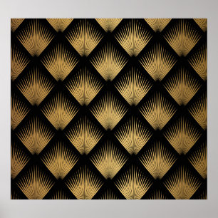 Art Deco, schwarzes goldenes Muster. Poster