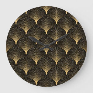 Art Deco: schwarzes Goldmuster. Große Wanduhr