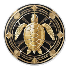 Art Deco Sea Turtle Black and Gold Ocean Themed Keramikknauf