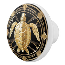 Art Deco Sea Turtle Black and Gold Ocean Themed Keramikknauf