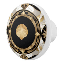 Art Deco Seashell Schwarz-weiße und Gold Muschel Keramikknauf