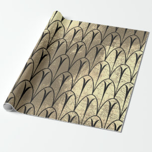 Art Deco Seashells Scales Black Sepia Gold Geschenkpapier