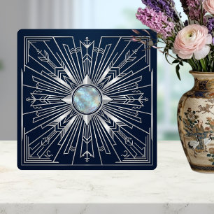 Art Deco Seefahrts-Sonnenstrahl-Muster Navy Silber Fliese