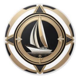 Art Deco Segelboot Schwarz-weiß Gold Nautic Keramikknauf