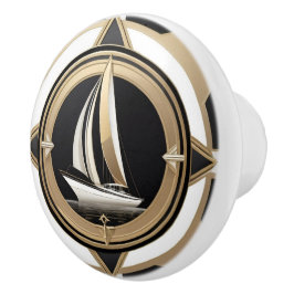 Art Deco Segelboot Schwarz-weiß Gold Nautic Keramikknauf