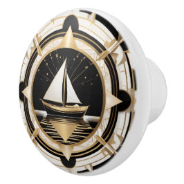 Art Deco Segelboot Schwarz-weiß und Gold nautisch Keramikknauf