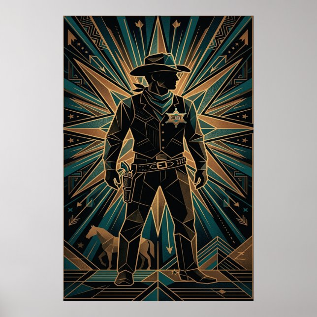 Art Deco Sheriff Poster - Geometric Cowboy Silhoue (Vorne)