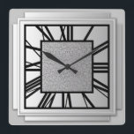 Art Deco, silber gebürstet Quadratische Wanduhr<br><div class="desc">Art Deco,  silber gebürstet,  3-D-Effekt-Wanduhr mit schwarzen Zahlen - digitale Grafik</div>