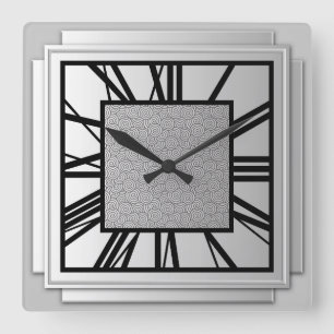Art Deco, silber gebürstet Quadratische Wanduhr