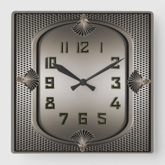 Art Deco Silber Quadratische Wanduhr