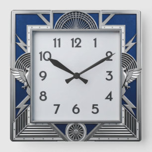 Art Deco Silber Quadratische Wanduhr