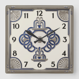 Art Deco Silber Quadratische Wanduhr