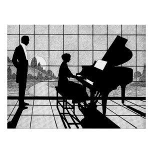 Art Déco silhouette de piano   Noir et blanc 