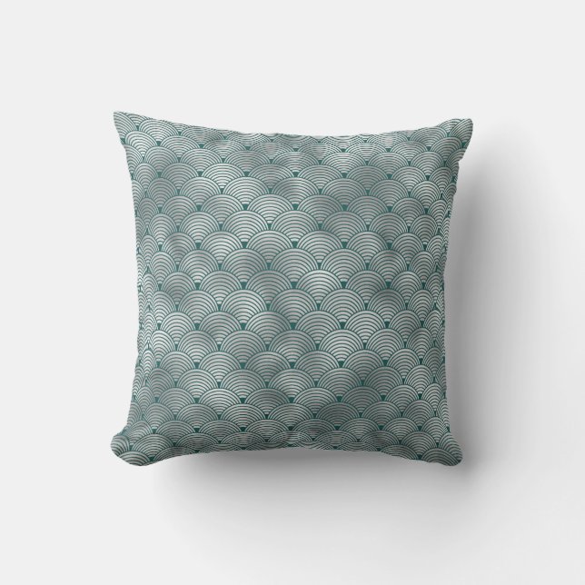 Art Deco Silver Aquamarin Contemporary Kissen (Vorderseite)