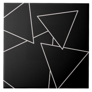 Art Deco Silver on Black Triangle Keramik Tile Fliese