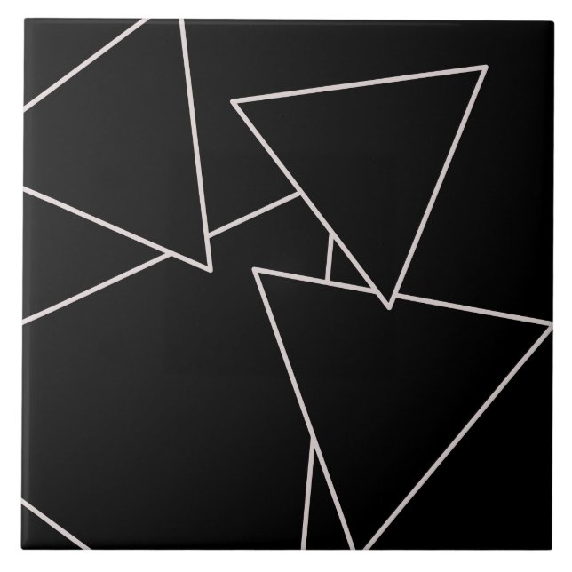 Art Deco Silver on Black Triangle Keramik Tile Fliese (Vorderseite)