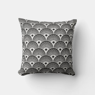 Art Deco Silver Schwarz-weiß Seashells Kissen