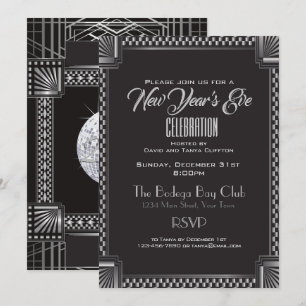 Art Deco Silver und Black NYE Gatsby Style Einladung