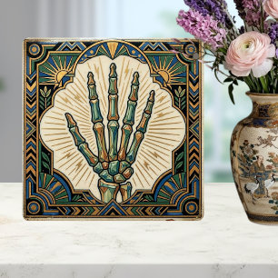 Art Deco Skelett Hand Grüner Gold Geometrisches De Fliese