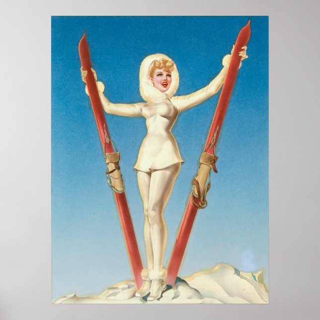 Art Deco Ski Blonde Button Up Poster (Vorne)