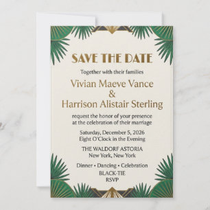 Art Deco Smaragd & Gold Elegante Save-the-Date Einladung