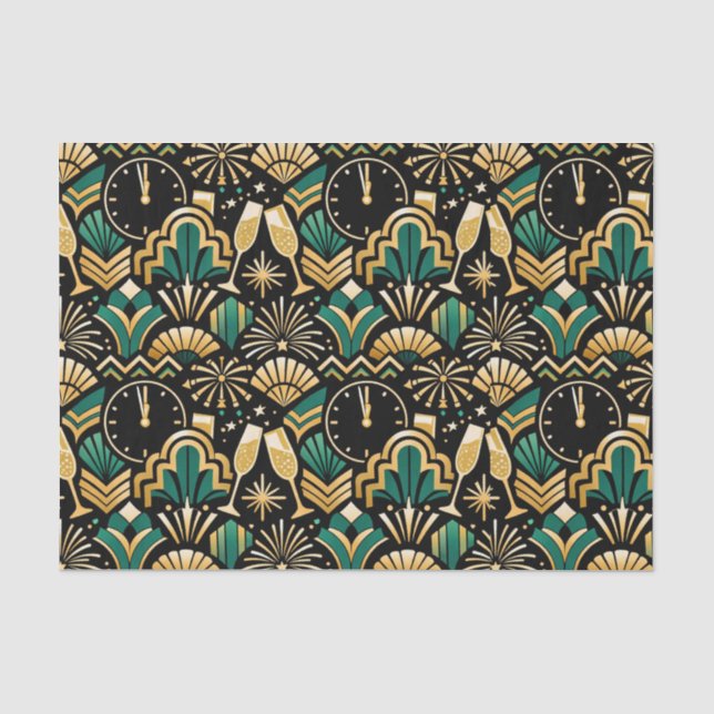 Art Deco Smaragd Silvester Muster Seidenpapier (Vorderseite)